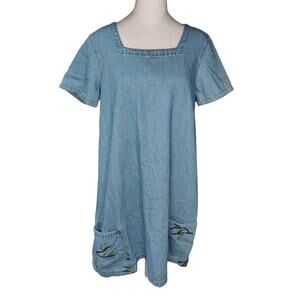 Vintage CMC denim tunic dress bamboo embroidery Color Me Cotton Small pockets